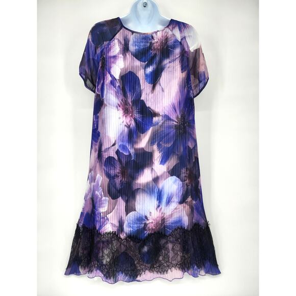 Argenti Floral Pastel Watercolor Pleated Shift Dress Women's Size 14 - Picture 10 of 10